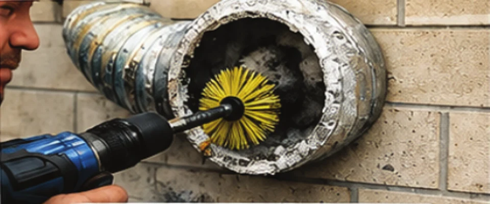 Illustration of a brush cleaning a dryer vent